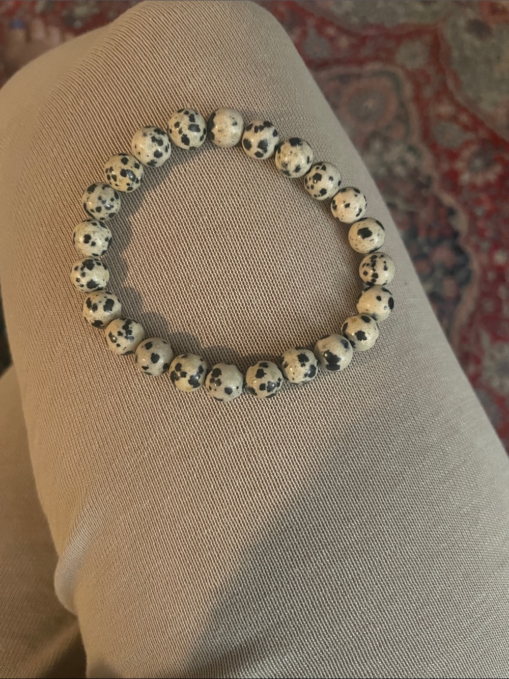 Dalmatian Jasper Beaded Stretch Bracelet - Neutral Spot Pattern